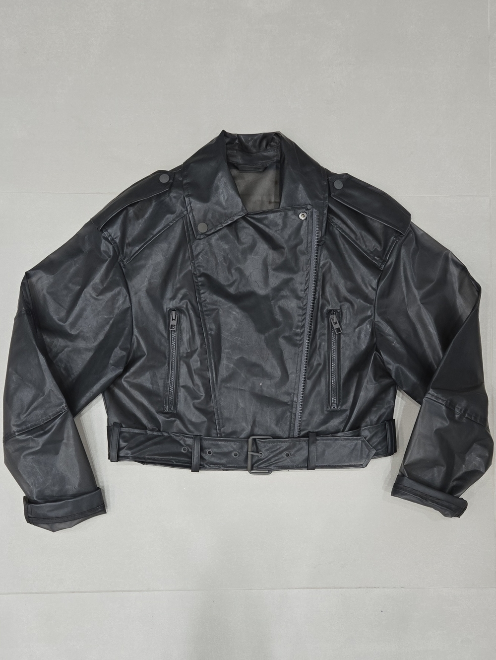 Zara Black Translucent Leather-Effect Bomber Varsity Jacket Size XS